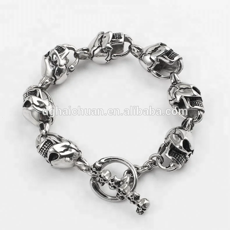 Stainless Steel gold Color High polished Large Heavy Bike Chain Skull Bracelet For Men