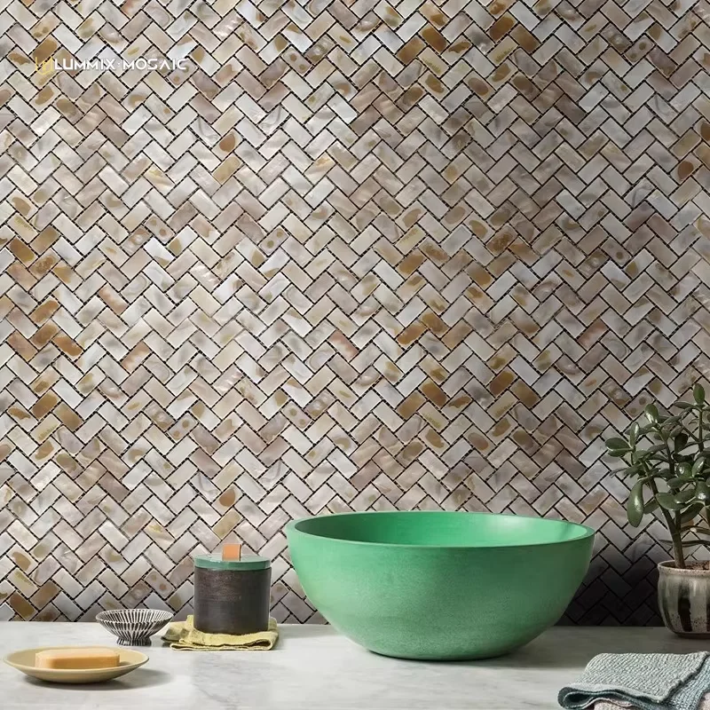 Herringbone shell Mosaic white oil flower natural freshwater shell self-adhesive type DIY wall decoration