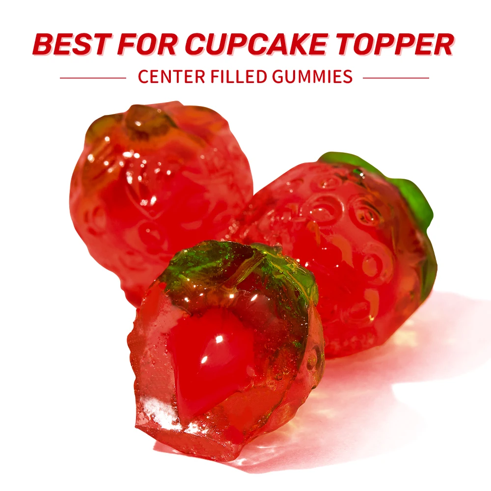 Amos 4D Strawberry Flavor Jam Filled Private Label Halal Fruit Jelly Gummy Candy