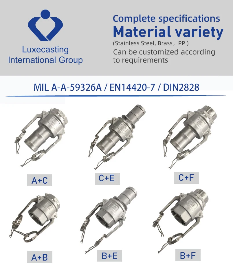 Quick Hose Coupling 304 316 Stainless Steel Pipe Fitting Cam Groove Couplings Fluid Transportation Type C Camlock Couplings