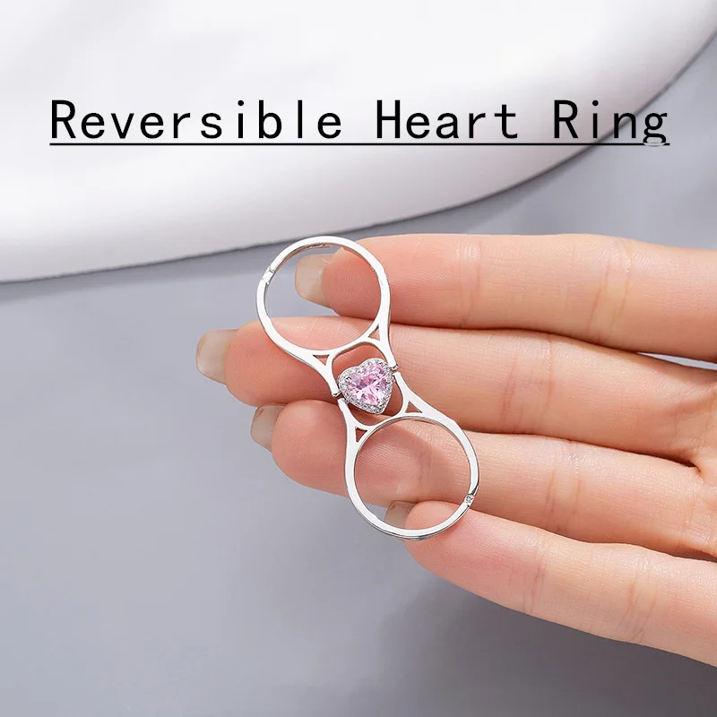 Fashion Jewelry Zircon Rings Flip Engagement Rings Reversible Round Heart Square Diamond Double Stone for Women Trendy Copper
