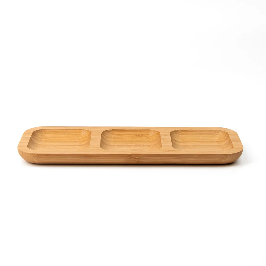 Hot Selling 3 Grids Natural Bamboo Dry Fruit Serving Plate Divider Multi-functional Tray for Nuts Appetizer Snack