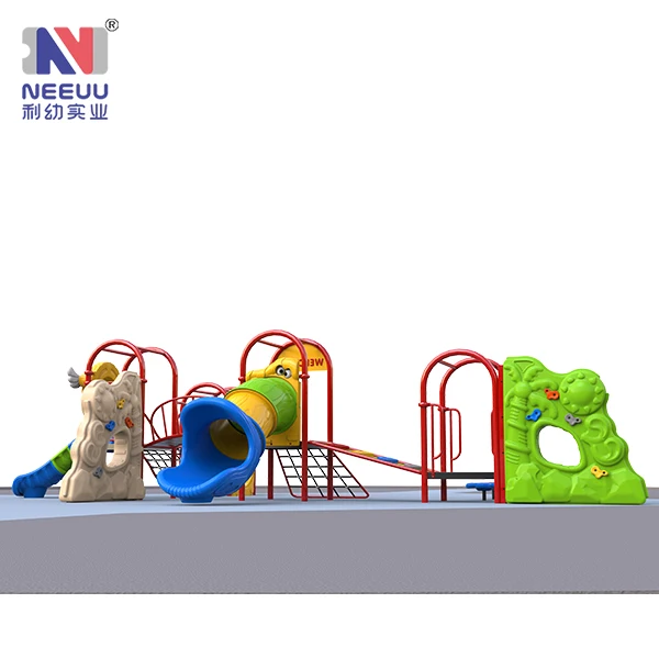 Multi-functional outdoor climbing wall and climbing net plastic slide physical training playground equipment