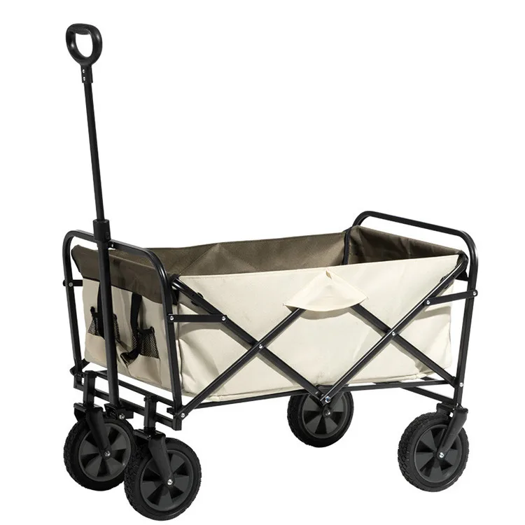 Factory Folding Collapsible Outdoor Wagon Garden Cart Foldable Cart with Wheels Iron 600D/PU Solid Color 53x21x76cm 75x52x21cm