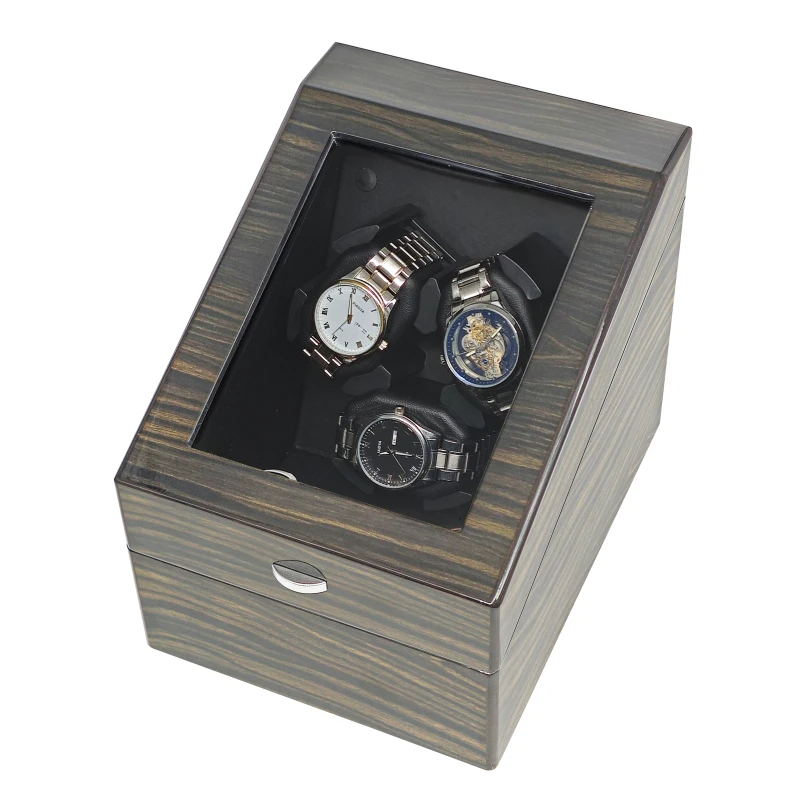 Auto-Stop LED New Golden Sandalwood Wood Color Lacquered 3+3 Watch Winder Box
