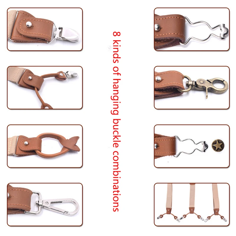 
Latest 1set 3.5X120cm Business Men Suspenders Luxury Multi-set Suit 3/6 Clips Suspenders DIY Genuine Leather Suspender For Gift 