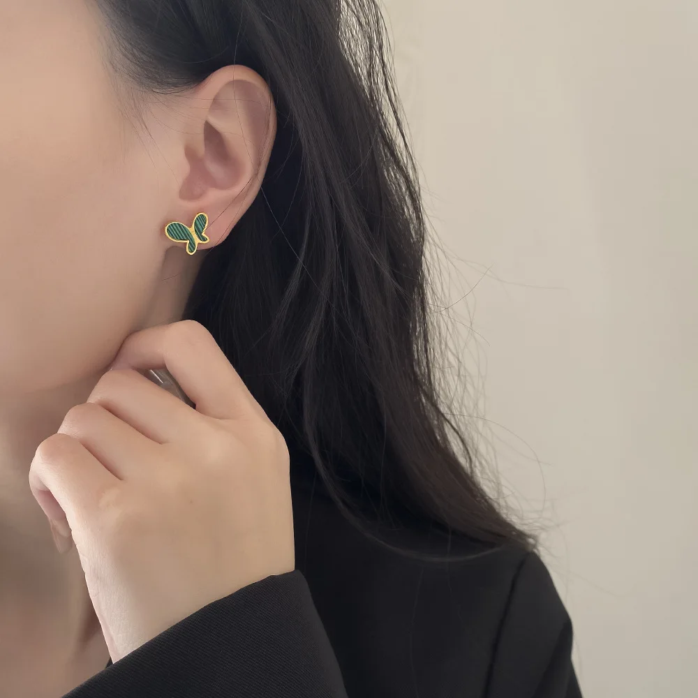 Duoying OEM Kolye Light Luxury Simple Green Belle Butterfly Titanium Steel Butterfly Necklace