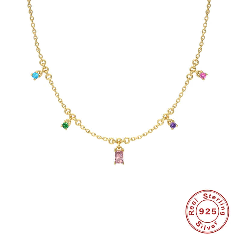 ROXI 925 Sterling Silver Fashion Long Necklace Jewelry Colorful Diamond CZ Gold Initial Necklace