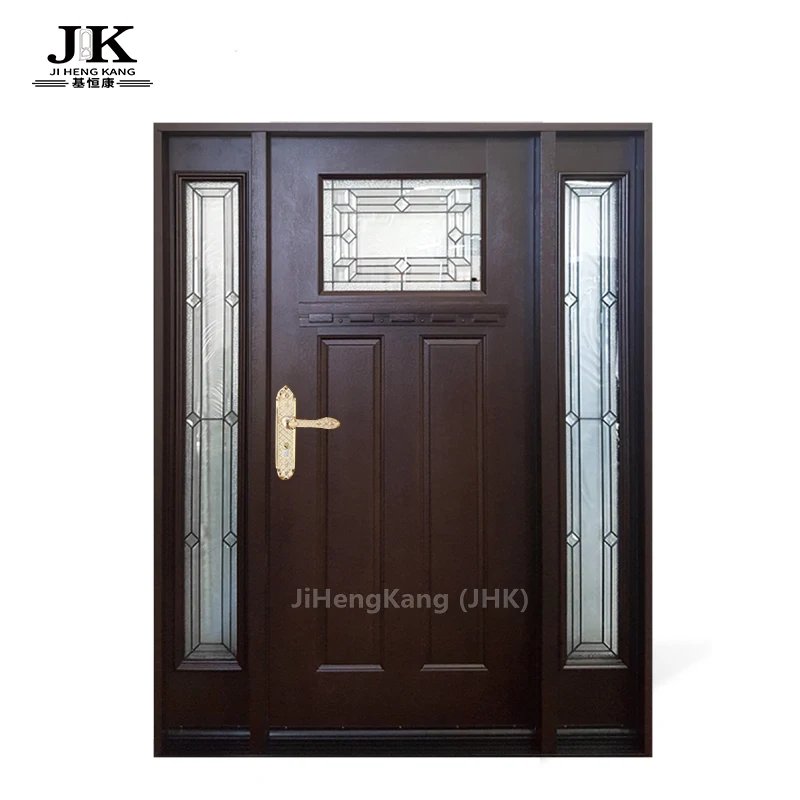 JHK-FD08-2 Отель стеклянная дверь темно-коричневая отделка с боковым стеклом для матери и ребенка