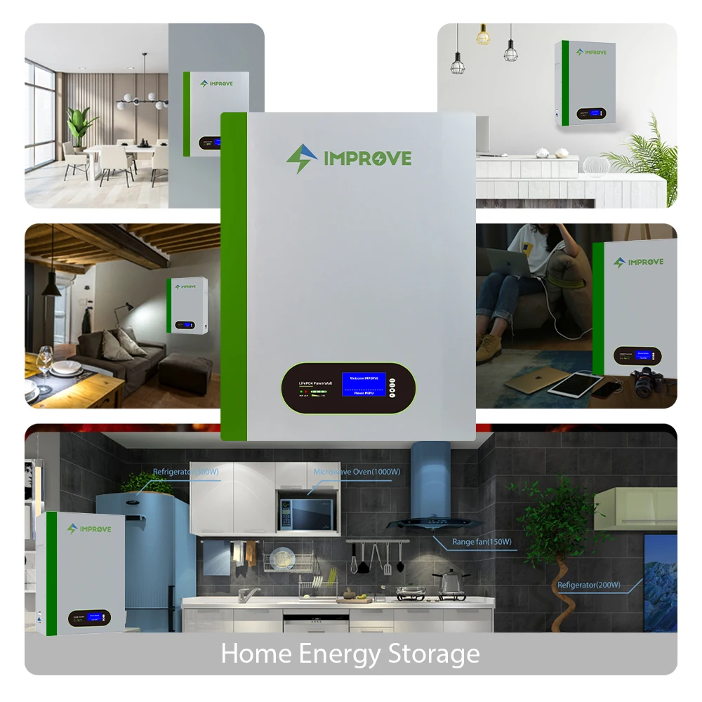 Improve Solar Off Grid Energy Storage System 24v 48v 100ah 200ah Wall Mounted Lifepo4 Battery Pack 5kwh 10kwh Power Wall