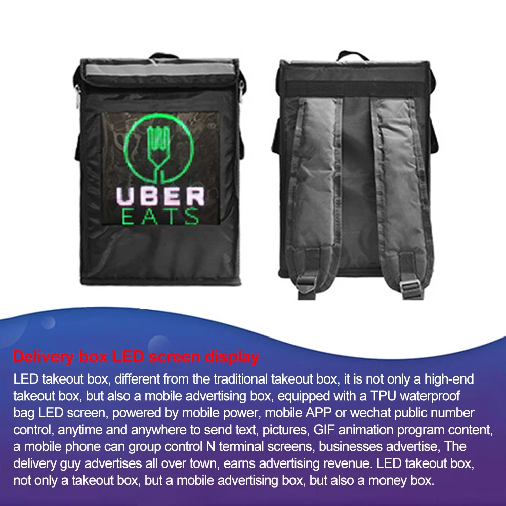Led Display Screen Smart Advertising Take Away Backpack Led Dynamic Display Takeout Box Outdoors Waterproof Delivery Box Factory