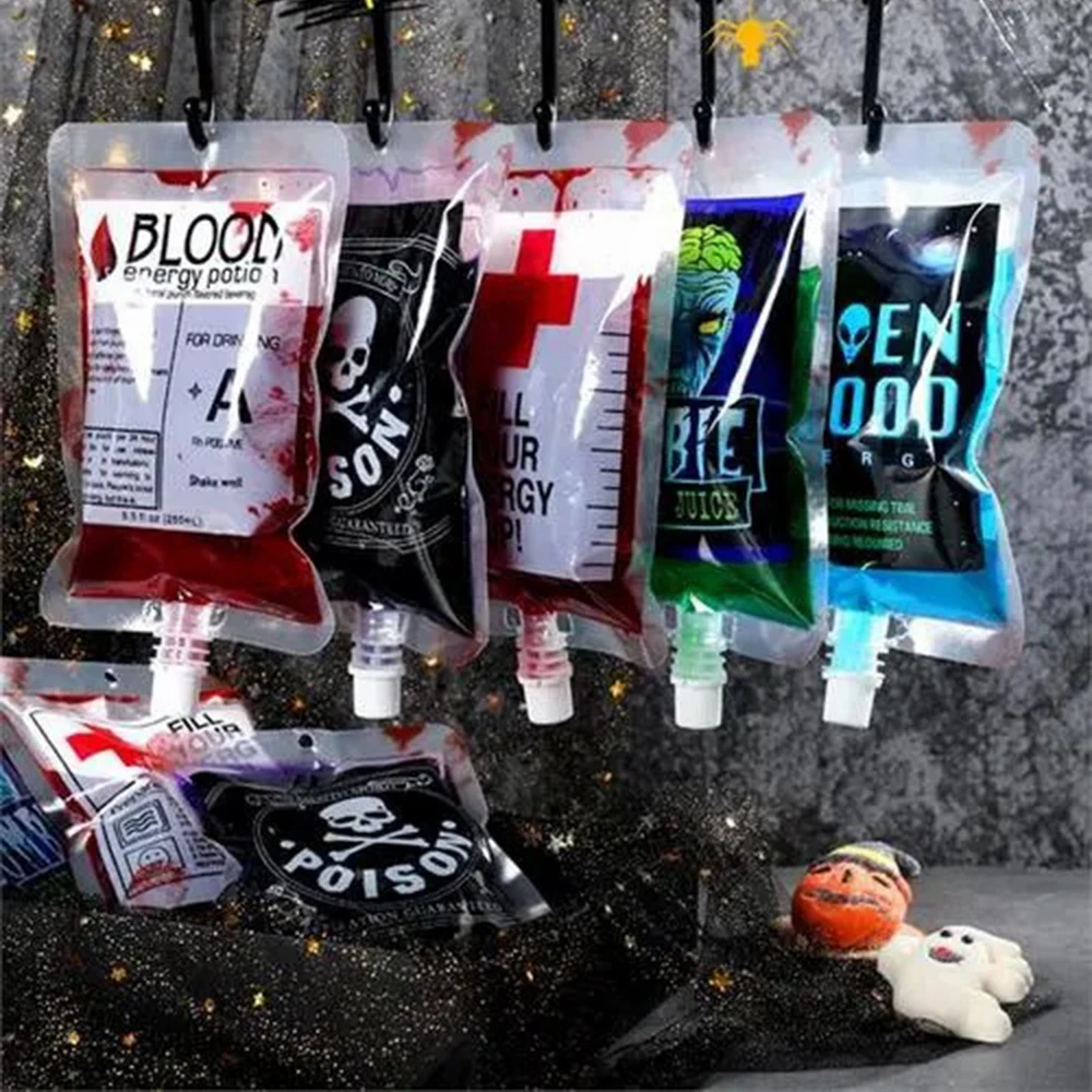 
Plastic Liquor Pouches Drinking Flasks, Reusable Liquid Spout Bags, BPA Free 250ml Halloween drink bag 