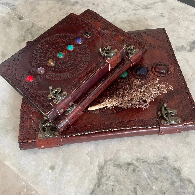 Leather Journal Book 7 Chakras Medieval Stone Embossed Handmade of Shadows Notebook Office Diary College Poetry Sketch Book