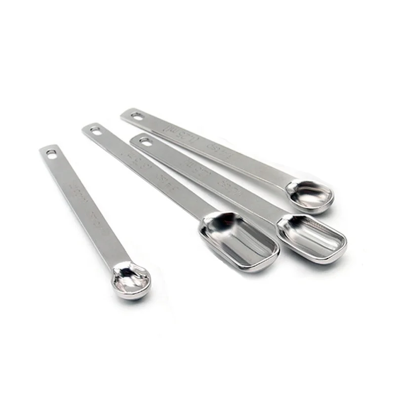 custom Square Silver Mini 304 Stainless Steel Measuring Spoons Scoops for Kitchen Measuring Dry Liquid Ingredients