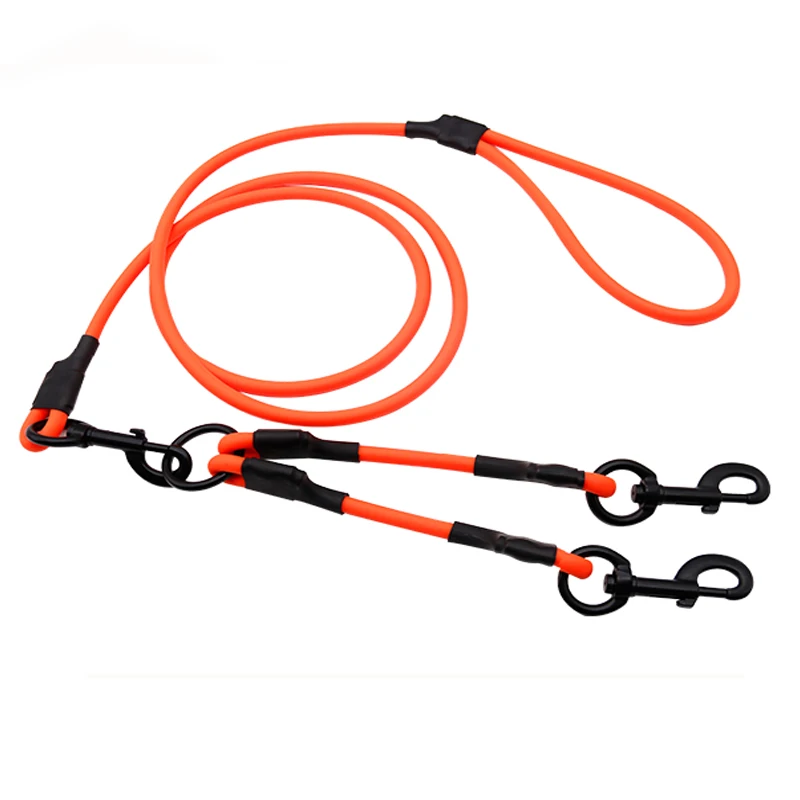 Double Dog Walker Trainer Solid Pattern PVC Coated Nylon Plastic Collars Coupler Leashes for 2 Dogs Animal Inspired Walkers