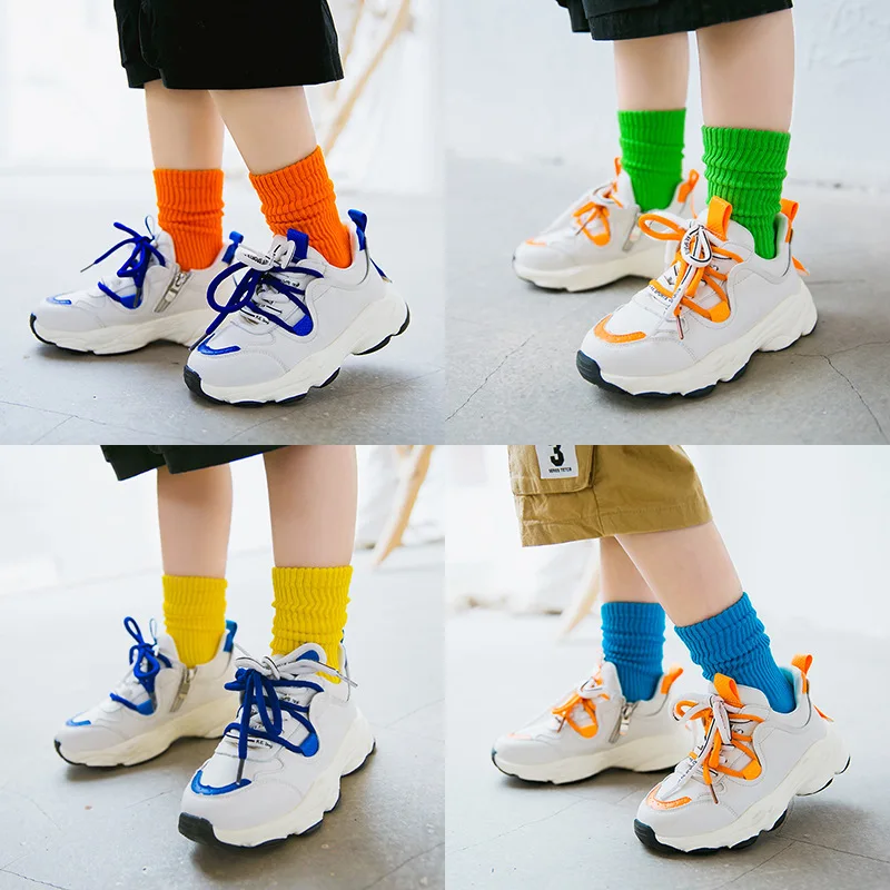 New Long Crew Socks For Baby Toddler Fluorescent Children's Slouch Socks Combed Cotton Candy Colored Little Girls Kids Socks