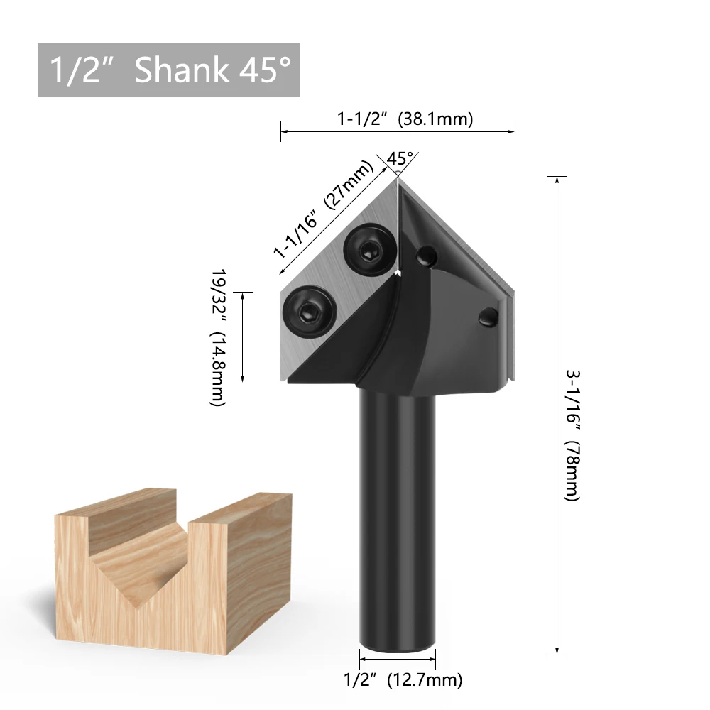 LAVIE 1/2 shanK 45 120 Degree V-Type milling cutter cleaning bottom woodworking tools Router Bit Set  X13G