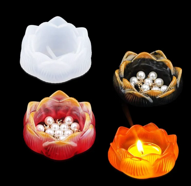 DIY Silicone Resin Casting Mold  Lotus Flower Shape Epoxy Resin  Mold For Candle Holder Jewelry Storage Box
