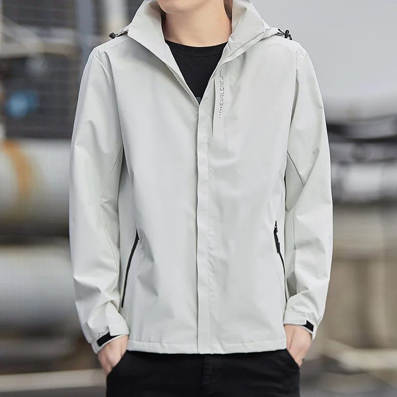 Men Spring and Fall Light Casual Jacket Waterproof Windproof Outdoor Sports Hooded Coat
