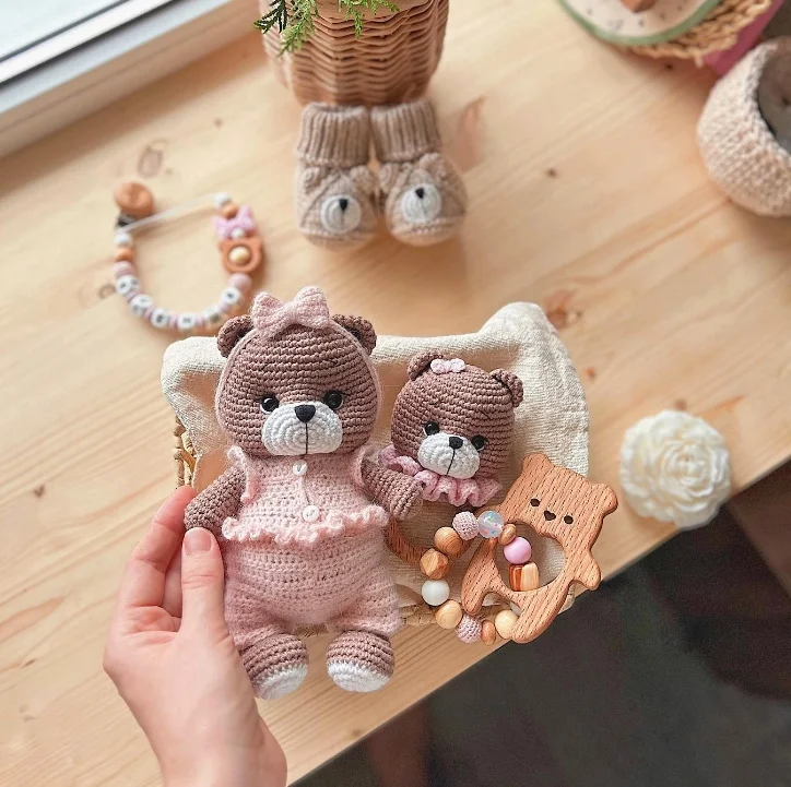 Wholesale Brown Color Stuffed Bear With Safety Eyes as New Born Baby Gifts Customized Logo and Label Baby Toys