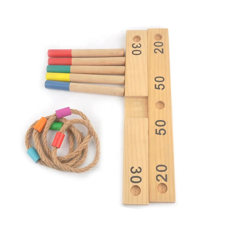 Outdoor games wooden rope 5 quoits ring toss toys set