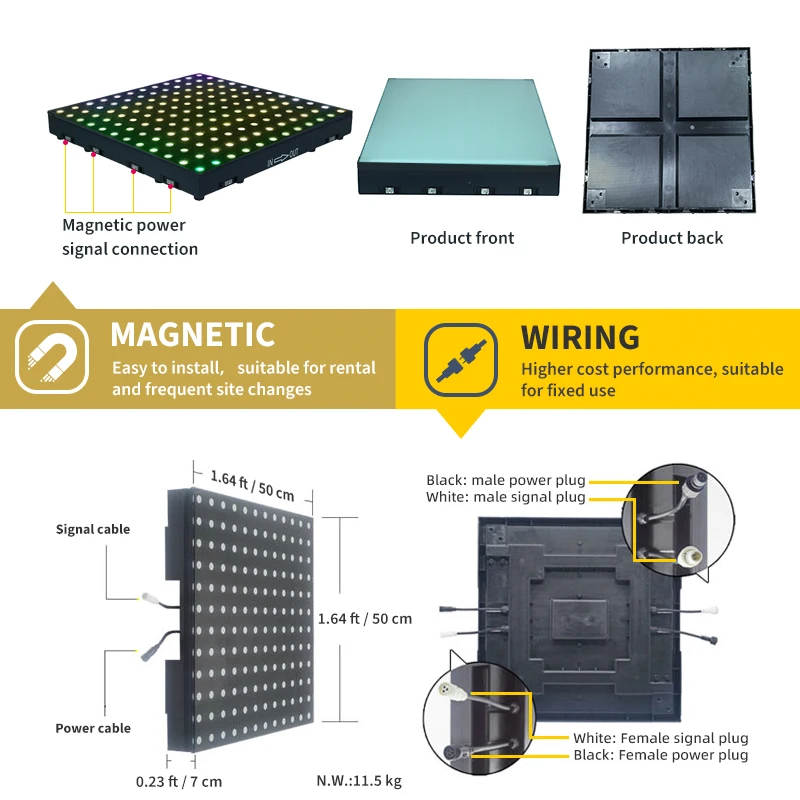 Led Digital Pixel Floor Magnetic Wireless Portable Matrix Panel Dance Floor Light Led Digital Pixel Floor for Wedding Party