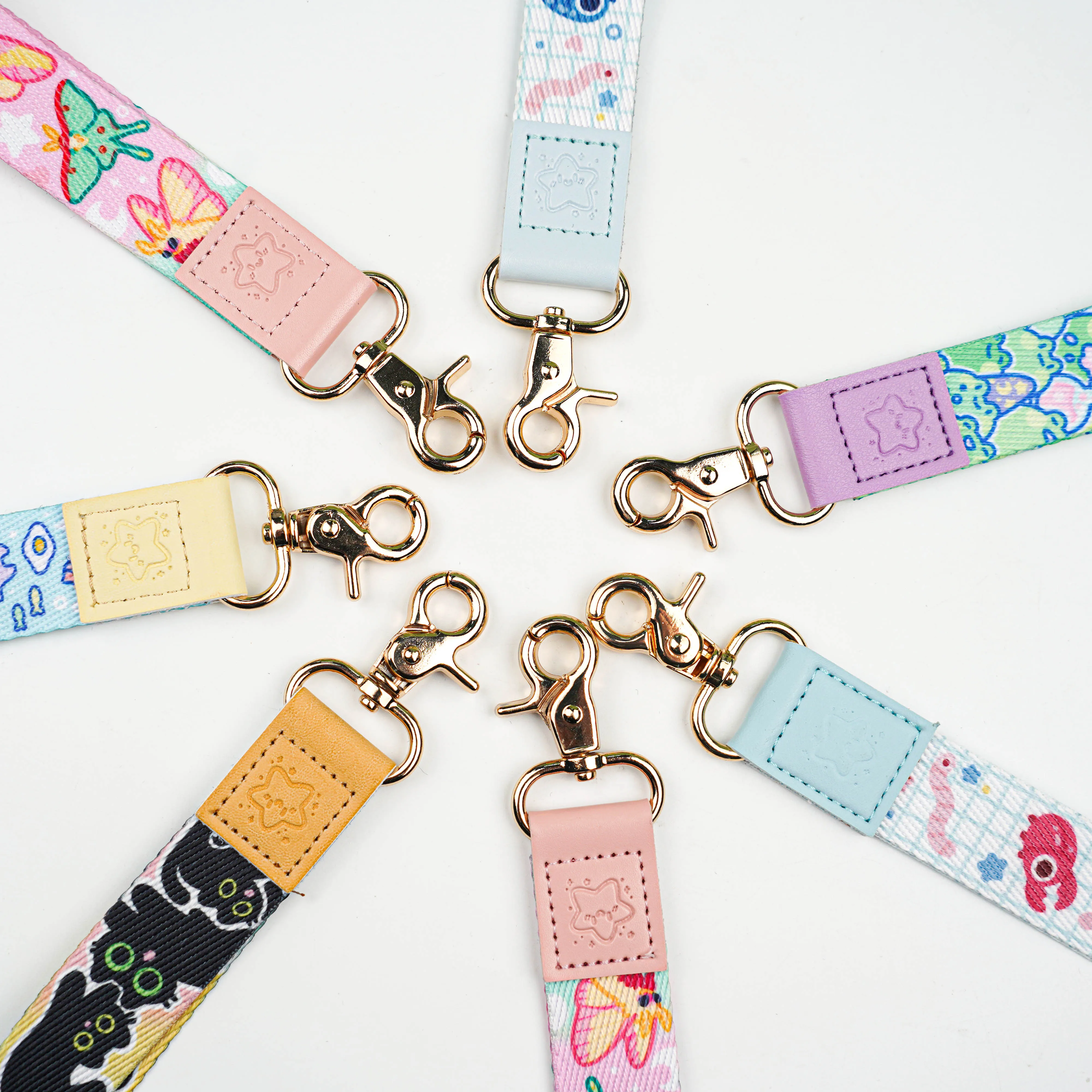 Custom Polyester Keychain Leather Lanyards Short Wrist Strap Lanyard
