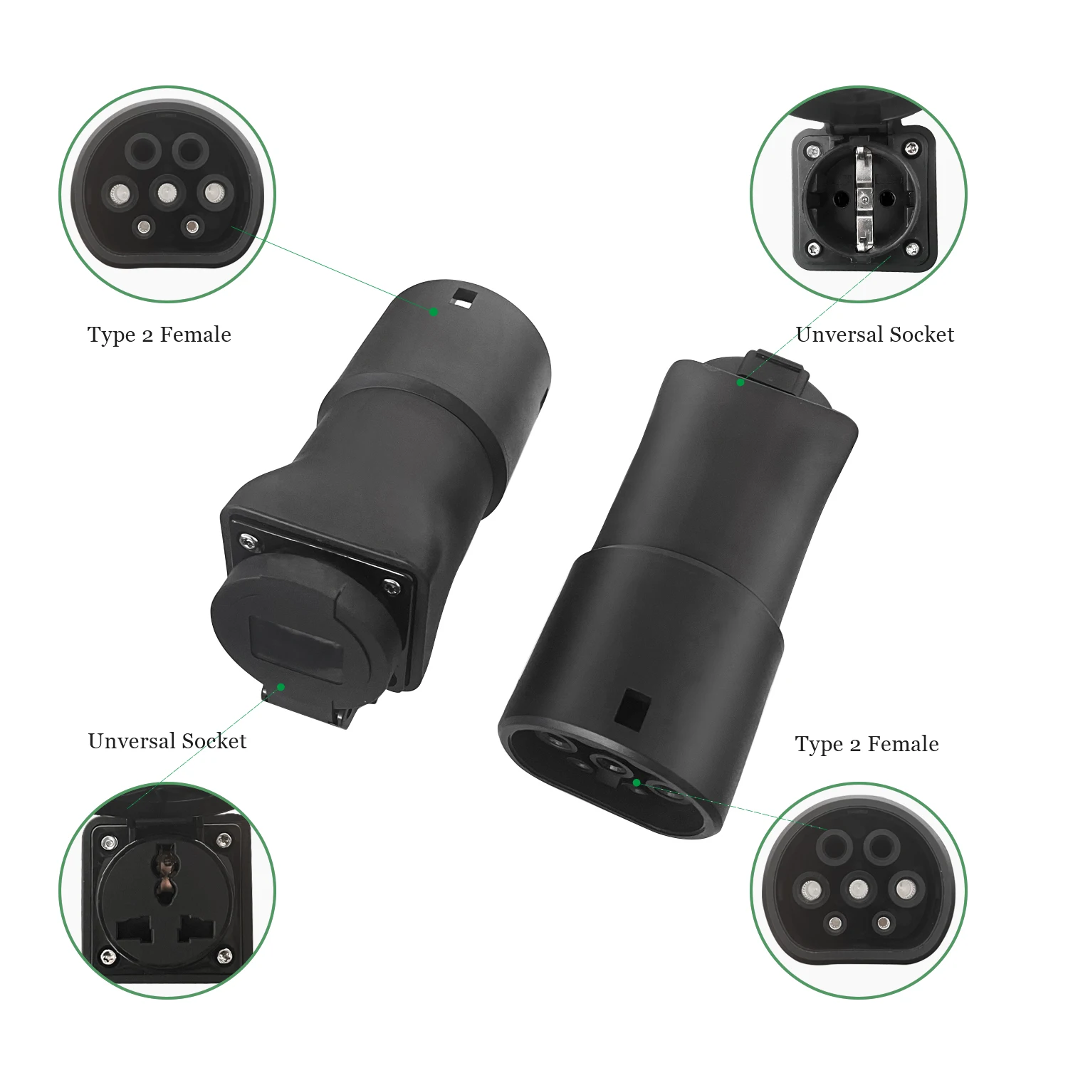 Universal 16A 220V AC IEC 62196 Type 2 EV Female Socket to Schuko Socket EVSE Adapter For Power Supply On Electric Vehicle