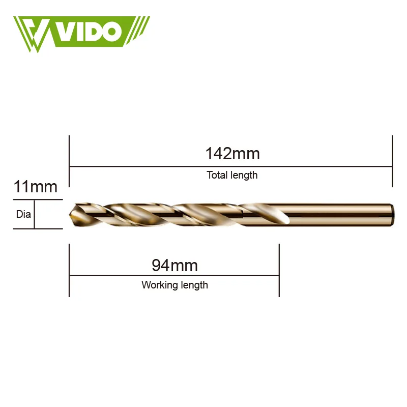 VIDO 11mm*142mm M35 4341 DIN338 hss twist drill bit tool set