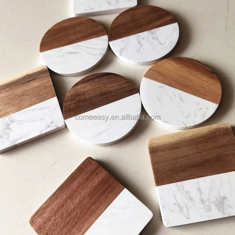 10CM acacia wood square coasters & White Marble Coasters wooden coasters for drinks