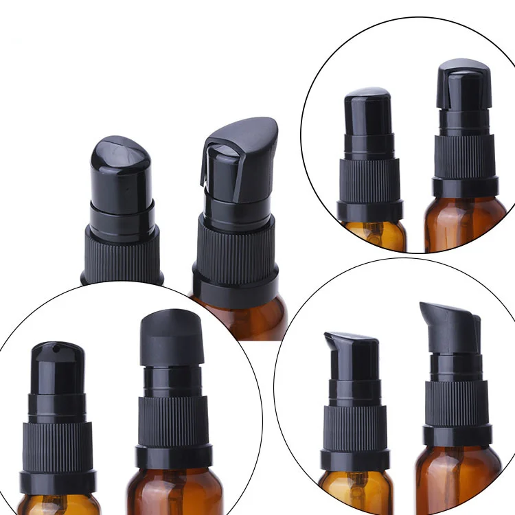 15ml 20 ml 30ml 50ml 60 ml Amber Round Glass Bottle with Cream Treatment Pump for Cosmetic Serum Lotion