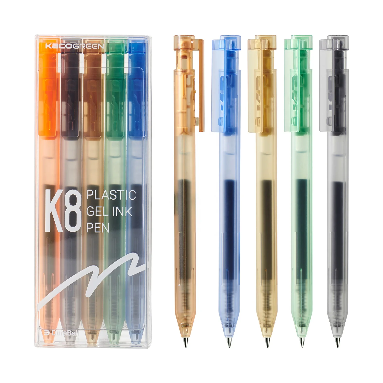KACO K8 Gel Pens 5 Pieces Pen Set Retractable Gel Ink Pens 0.5mm Fine Point White Color Barrel with Black Ink