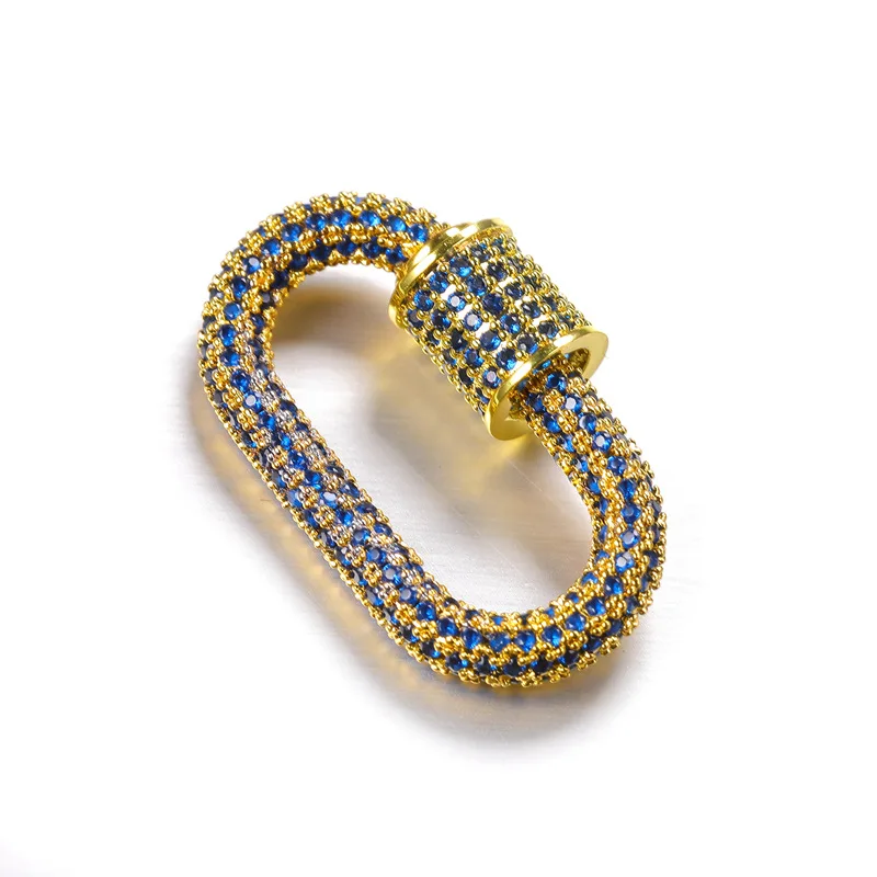 High Quality Multi Color CZ Micro Pave Oval Shaped Clasp Carabiner Gold Plated Oval Pendant for Necklace Jewelry Making
