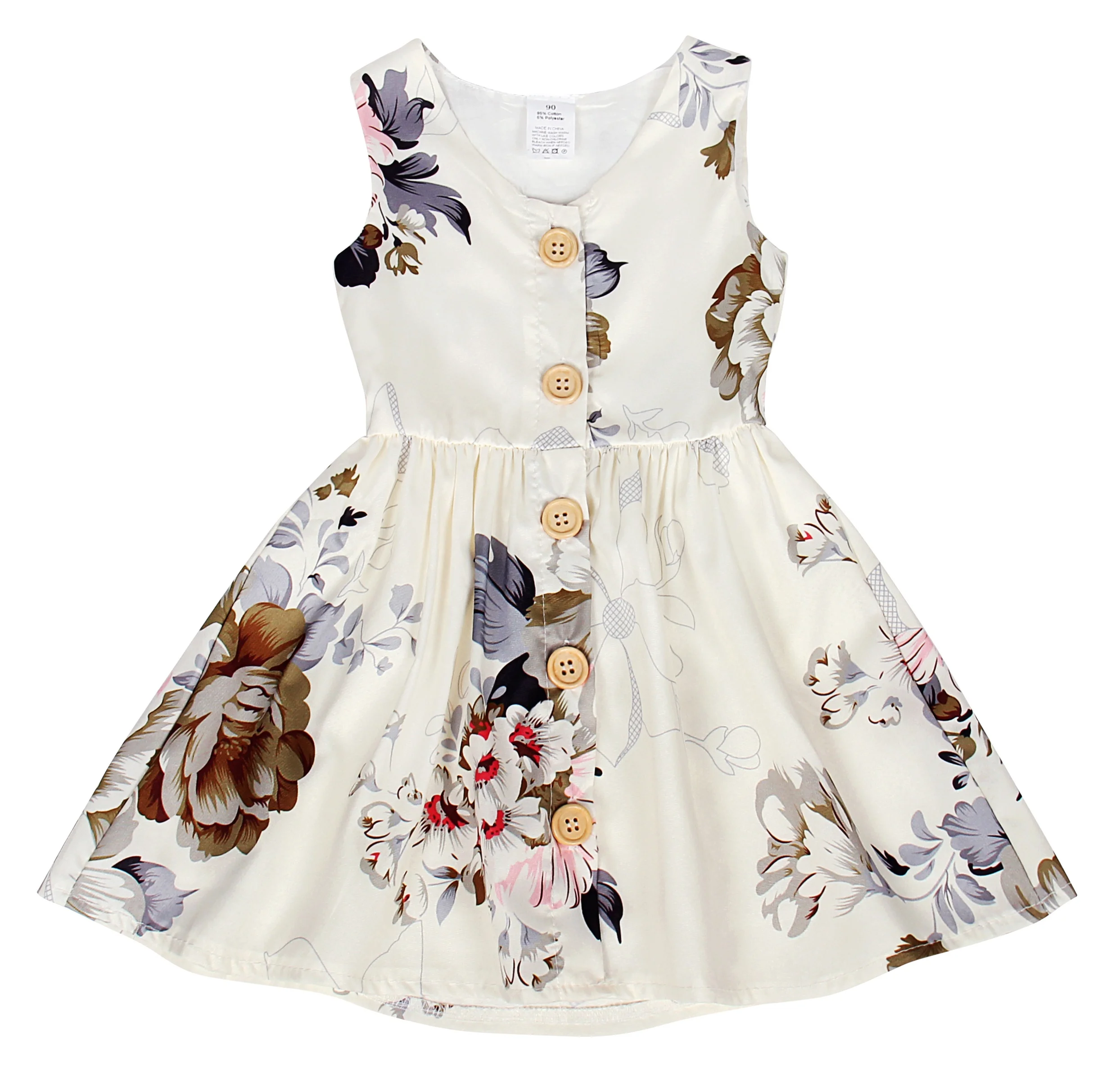
New Product Summer Baby Sleeveless Dress Flower Fold A-Shaped Skirt Baby Girl Clothes 