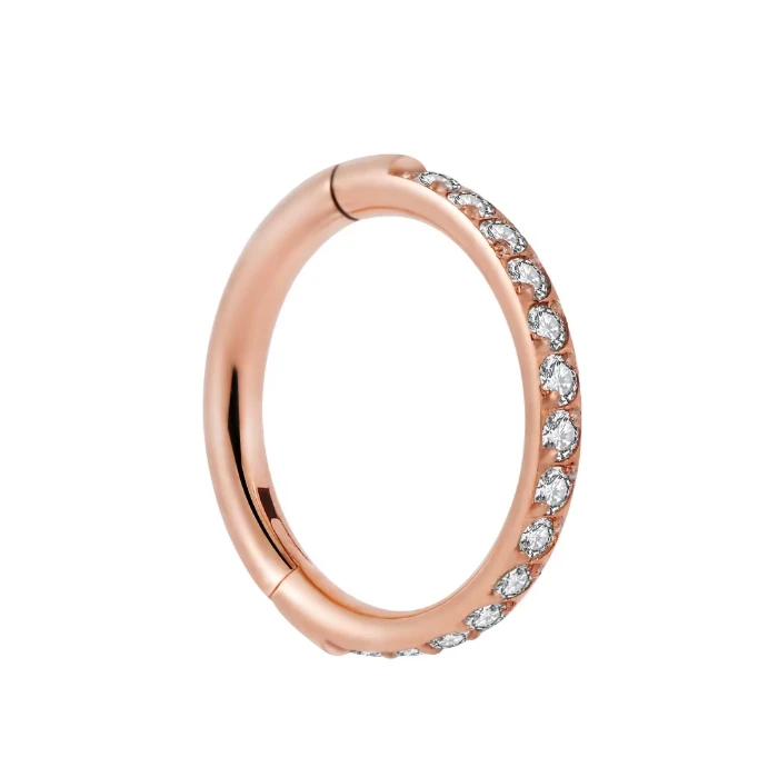 G23 titanium fine carving hinged segment clicker septum nose ring side inlay 15 white zircon PVD body piercing jewelry