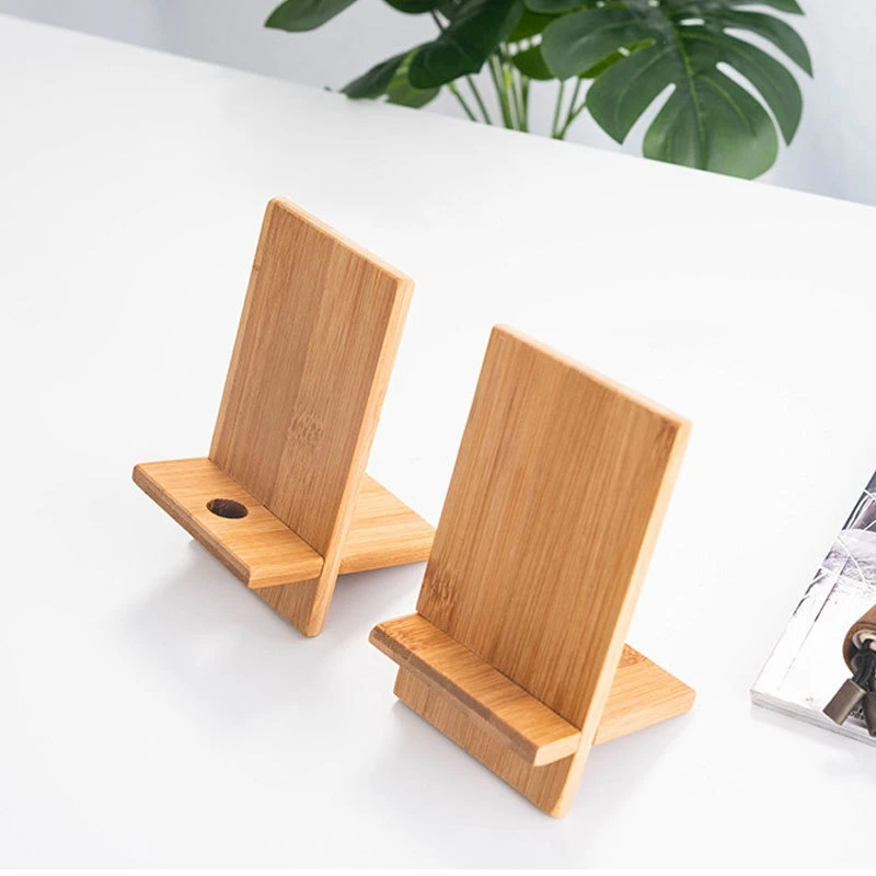 New bamboo charger and stand for mobile cell phone and tablet table holder with logo