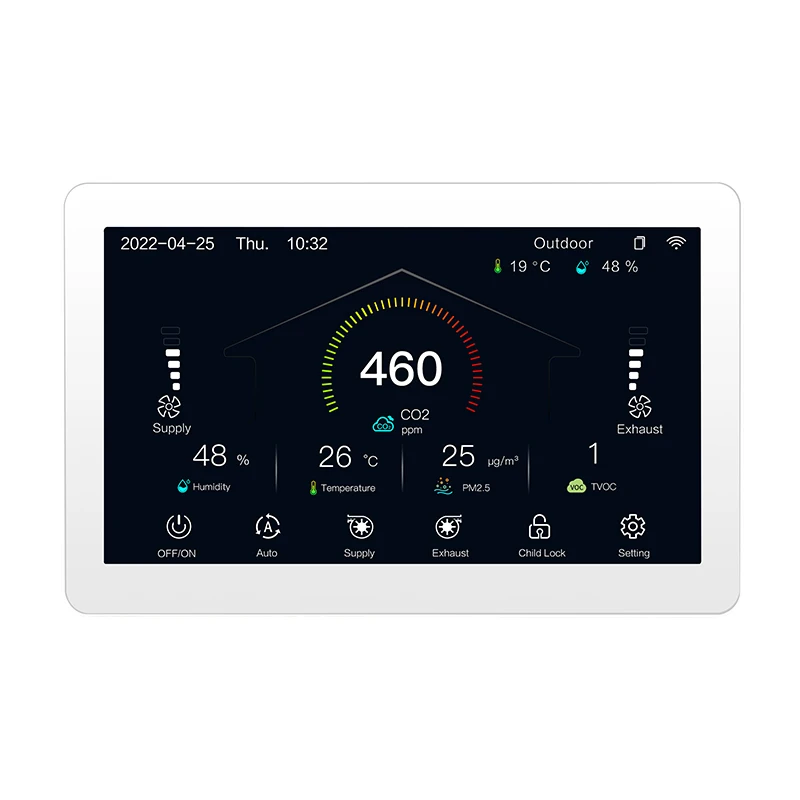 HRV ERV MVHR HVAC System controller suitable for AC EC DC fans 7' smart home Tuya WIFI RS485 controller