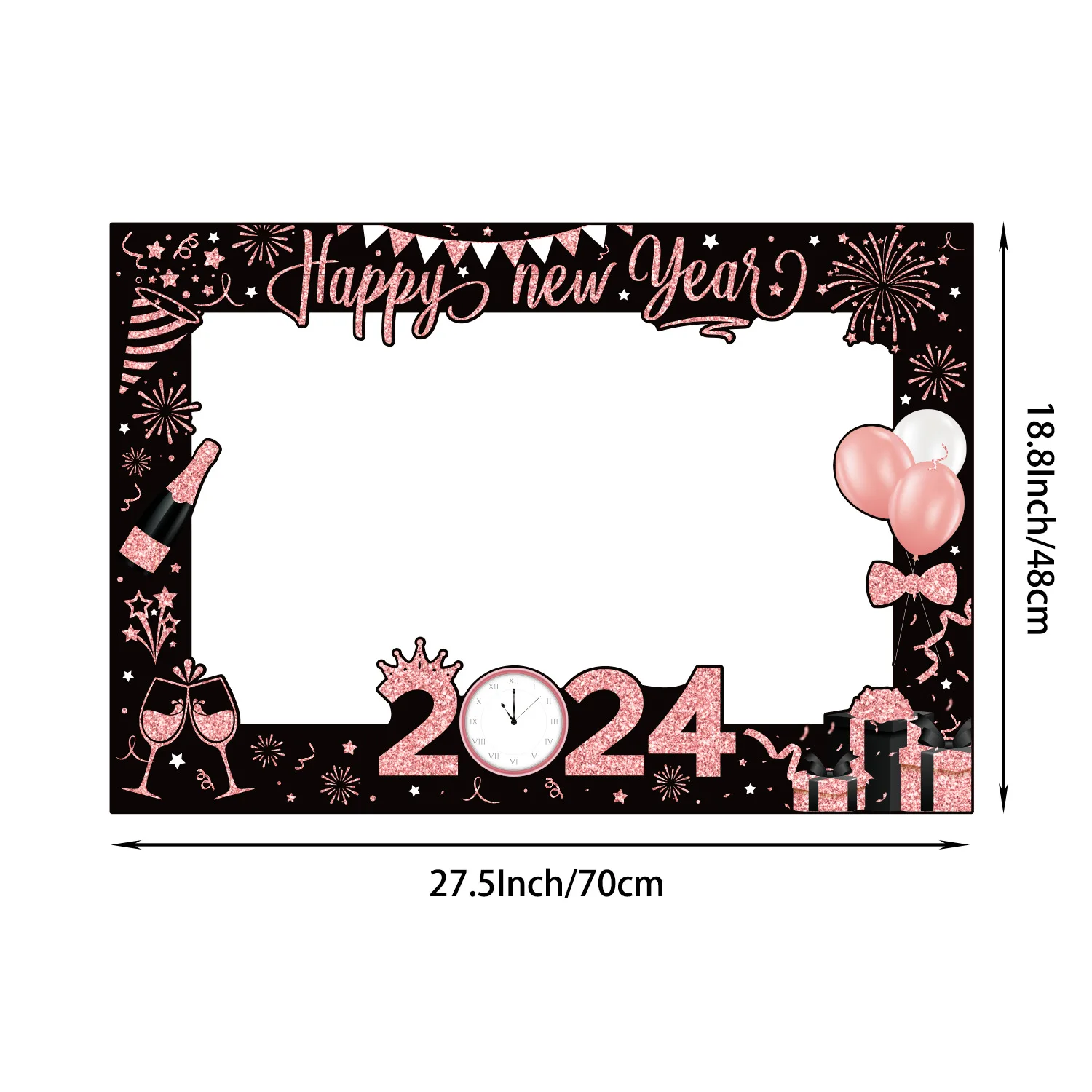 2024 Happy New Year Theme Black Gold Paper Photo Booth Props Party Decoration Set