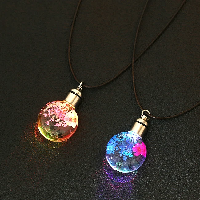New Fashion LED Light  Necklace DIY Creative Personality Glass Pendant Necklace