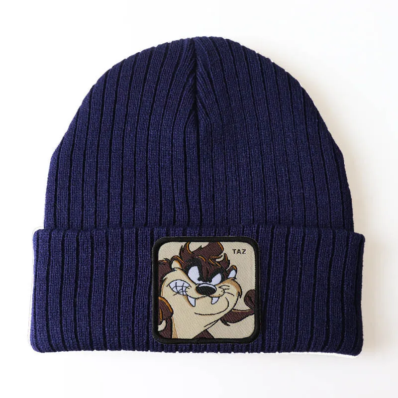 Fashion Animal Anime Beanie Embroidery Patch Cartoon Daffy Duck Warm Knitted Hat Winter Acrylic Skull Beanie Hats Custom Logo
