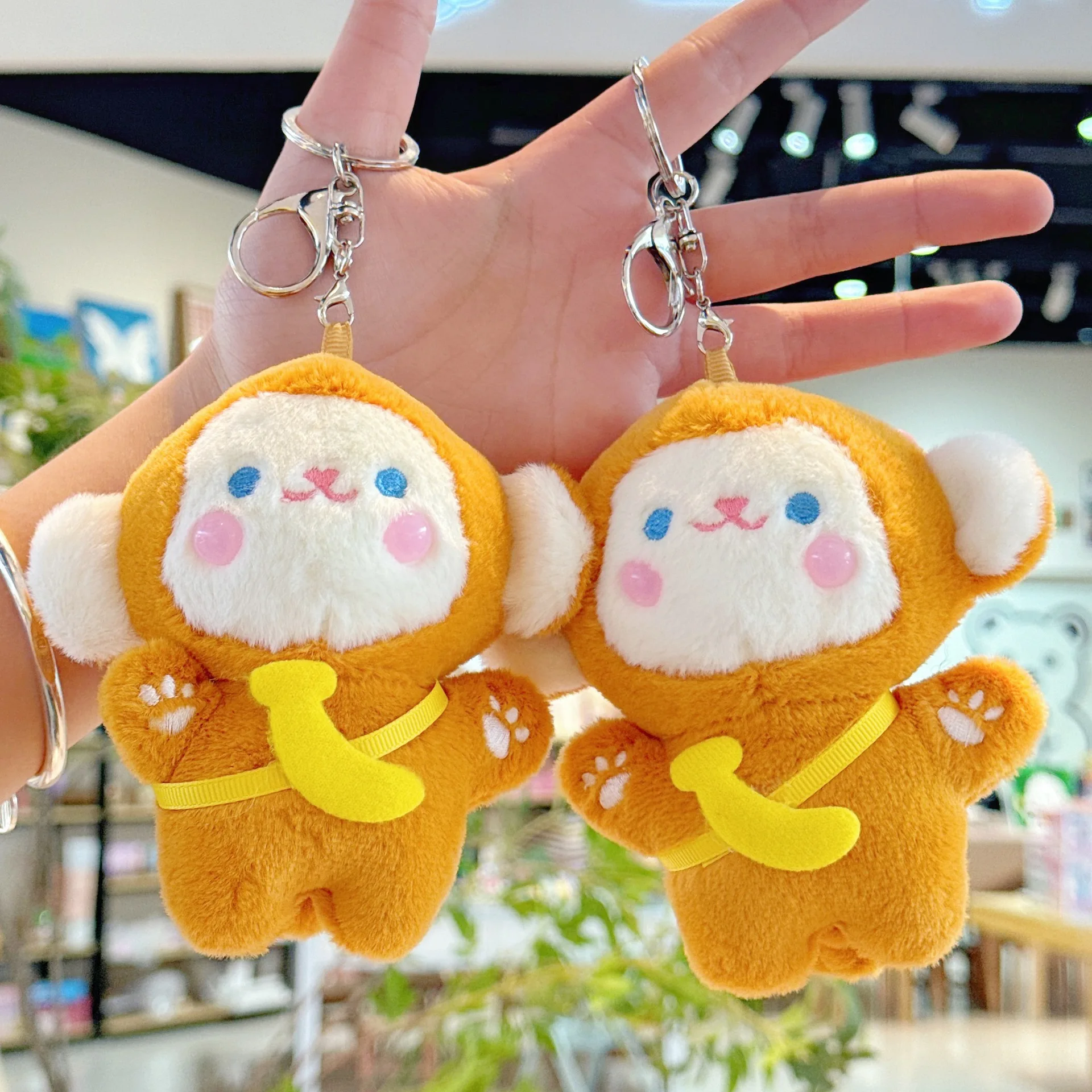Cute Creative Backpack Pendant Cartoon Gift Little Monkey Key Chain Plush Banana Monkey Doll Car Key Chain for Women