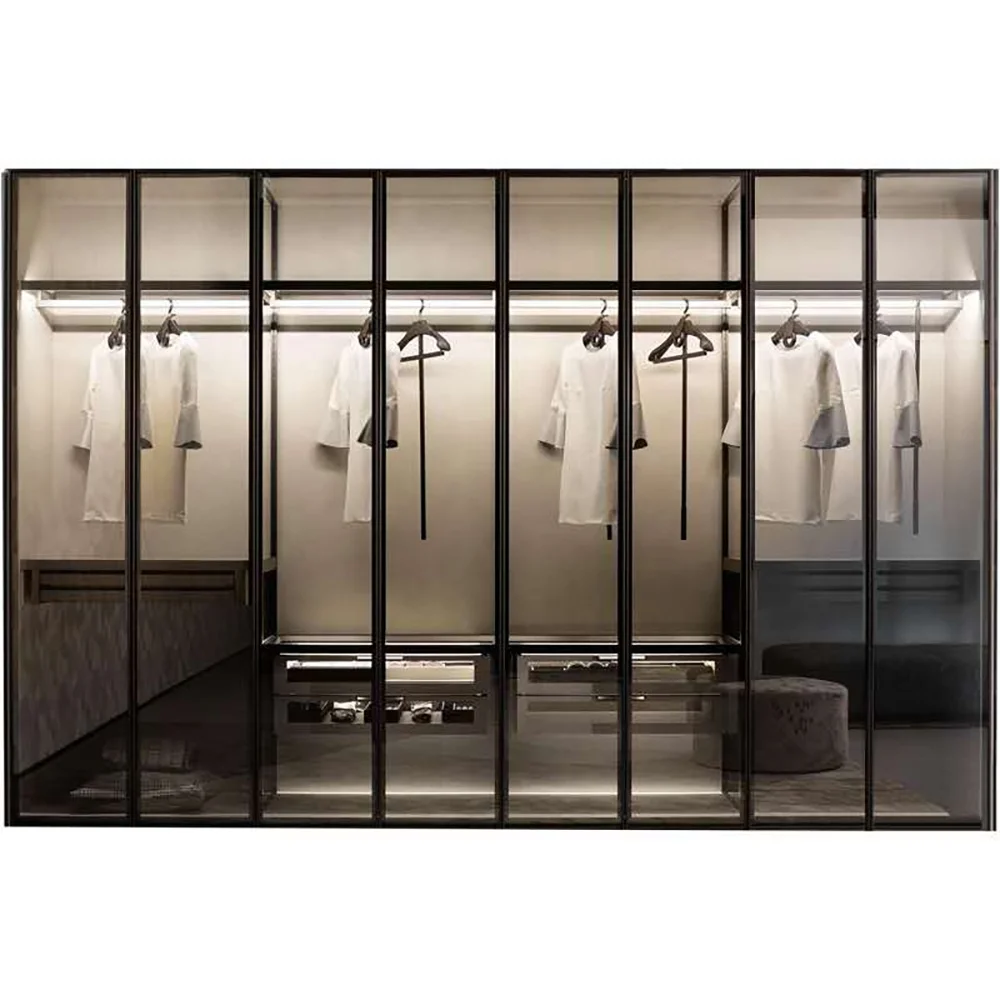 Wardrobe Wall Cupboards Aluminum Frame Glass Bedroom Furniture Custom Wardrobe Closet Home Furniture Modern Customized Size