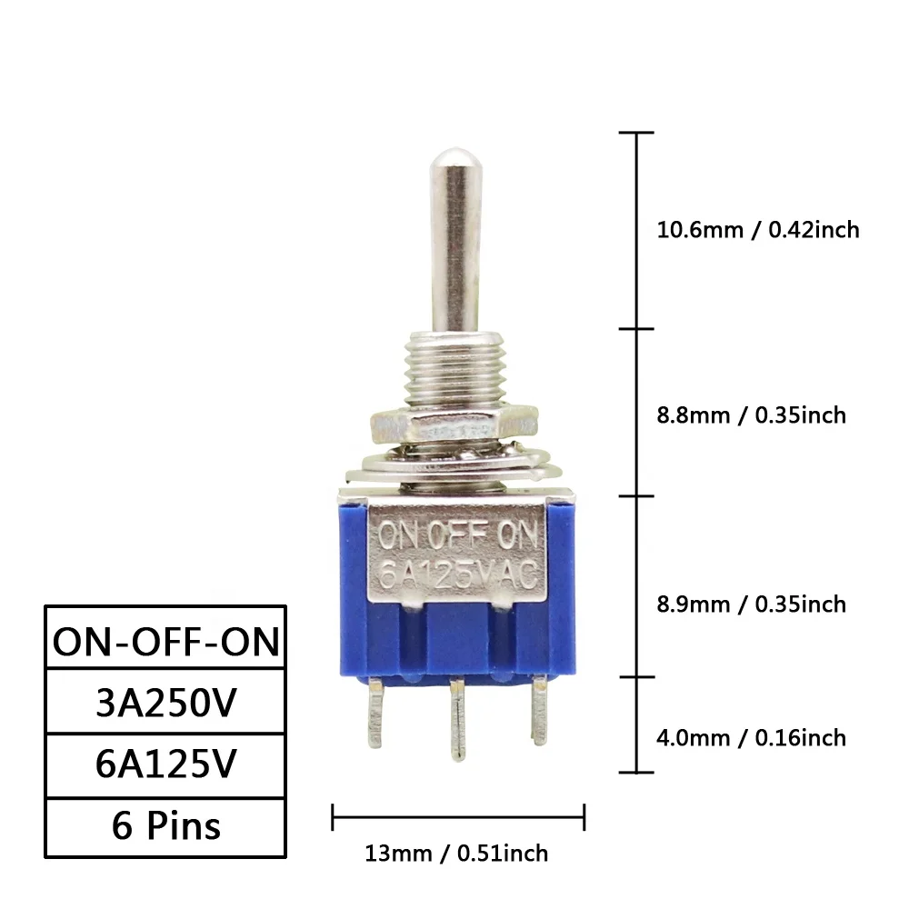 Toggle Switch ON-OFF/ON-OFF-ON 3/6 Pin 2/3 Position Latching MTS-102 103 202 203 3A250V/6A125V Power Button Switch Car