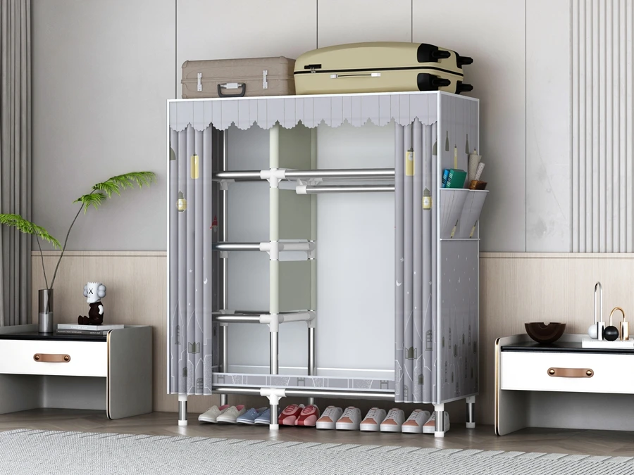 Good Quality New Arrivals Foldable Metal Wardrobe Bedroim Bedroom Furniture Foldable Simple Cloth Wardrobe