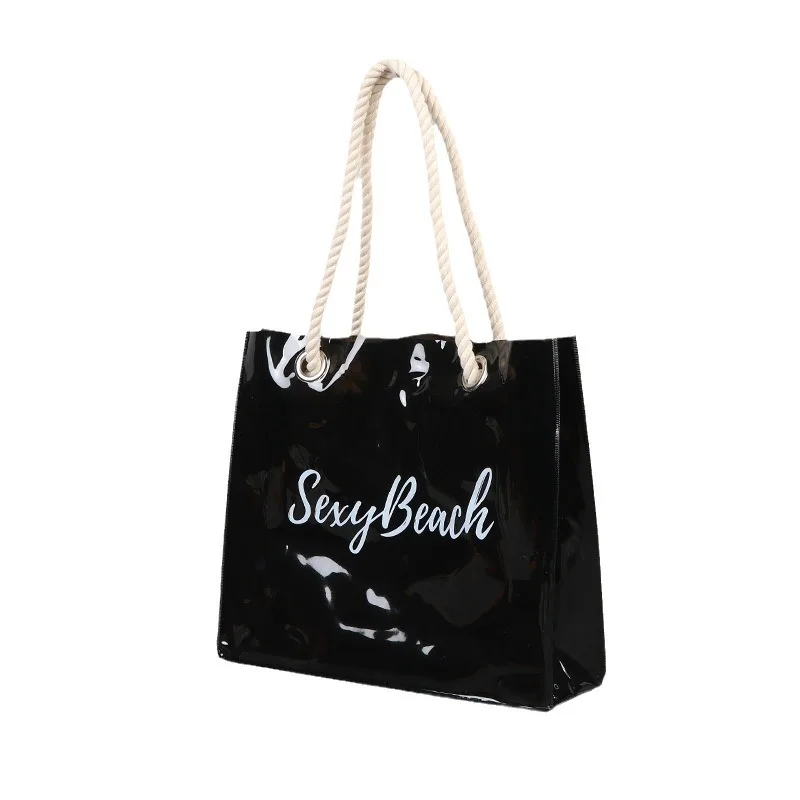 Customized Waterproof Transparent Beach Jelly Tote Shopping Bags Plastic Clear Pvc Tote Bag with Cotton Rope Handle for Gift