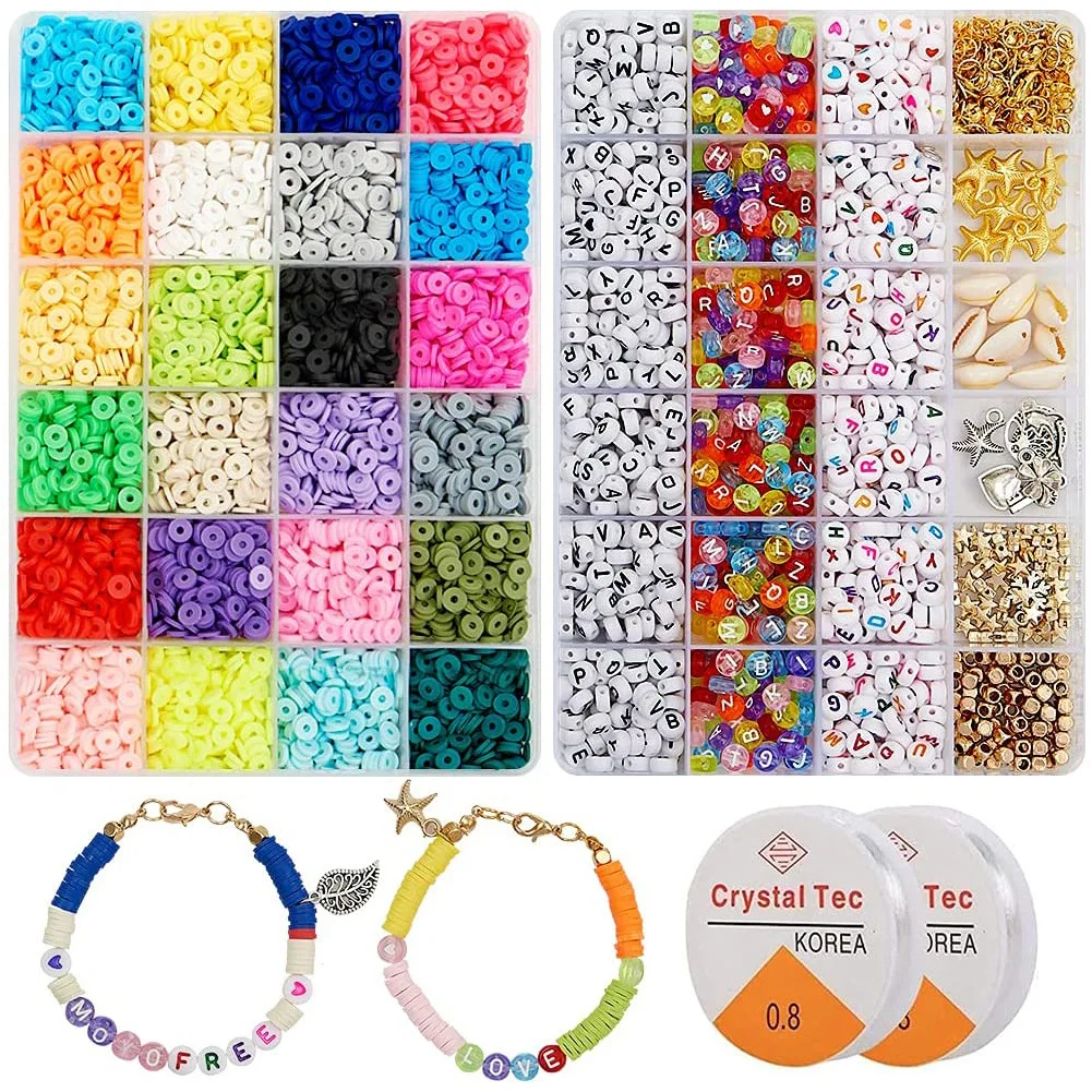 Sea Turtle Charm  Lobster Clip 4800Pcs 24 Color 6mm Flat Round Polymer Clay Discs Loose Spacer Beads Set For DIY Jewelry Making