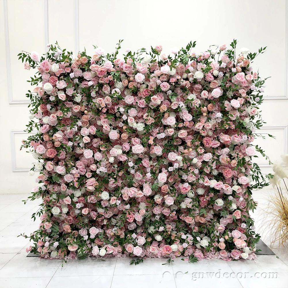 GNW New forest  design 3D rose flower wall spring style flowerwall colorful floral wall wedding background with green foliage