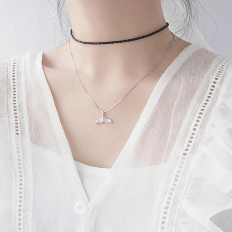 Yiwu fashion jewelry mermaid pendant s925 silver fishtail necklace sterling silver diamond clavicle female necklace