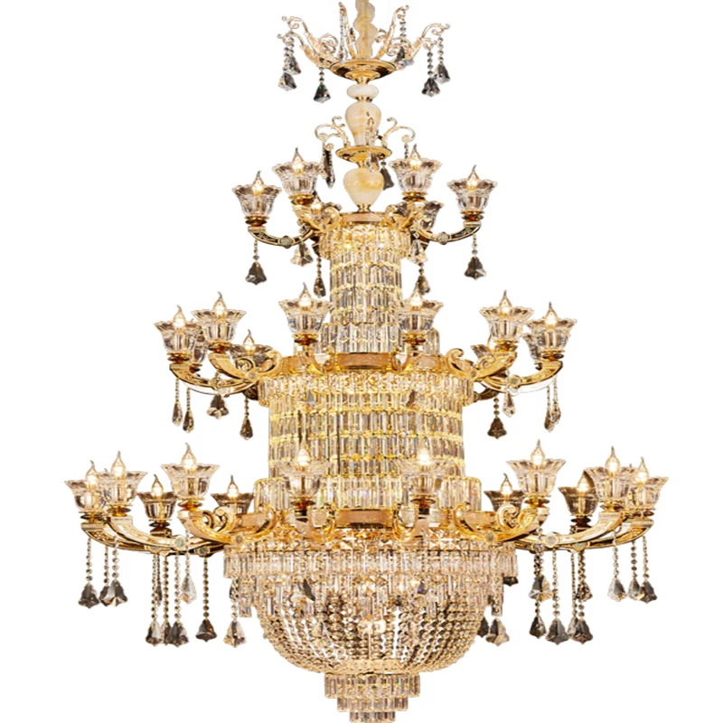 Project customized all copper French living room lamp luxury gold villa bedroom dining room study crystal chandelier