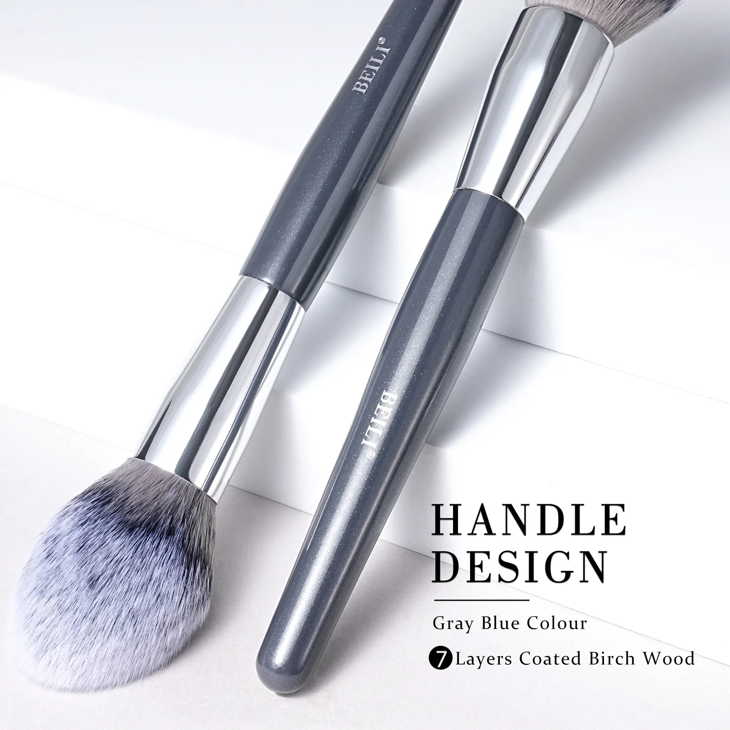 BEILI luxury cosmetic brushes grey wood handle best Synthetic hair blending brush  make up foundation brushes set custom logo